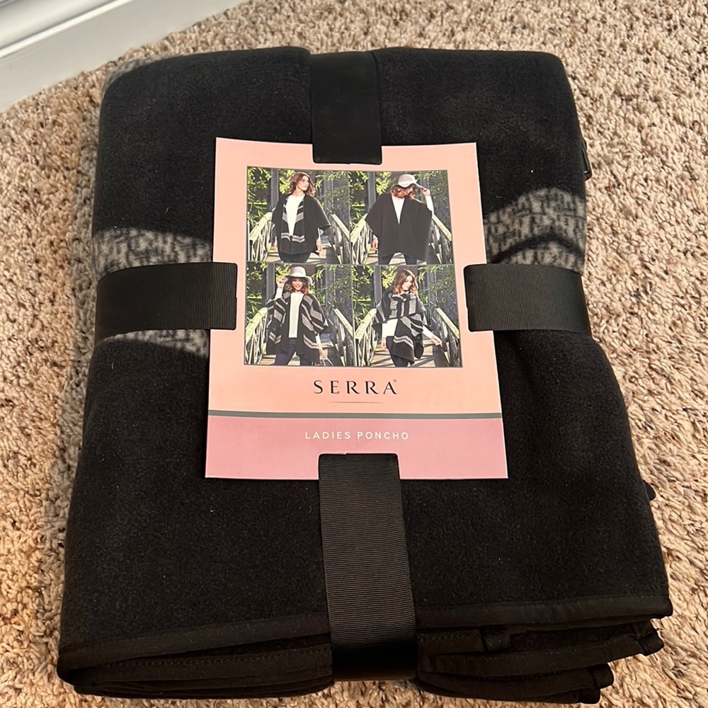 Black and grey ladies poncho